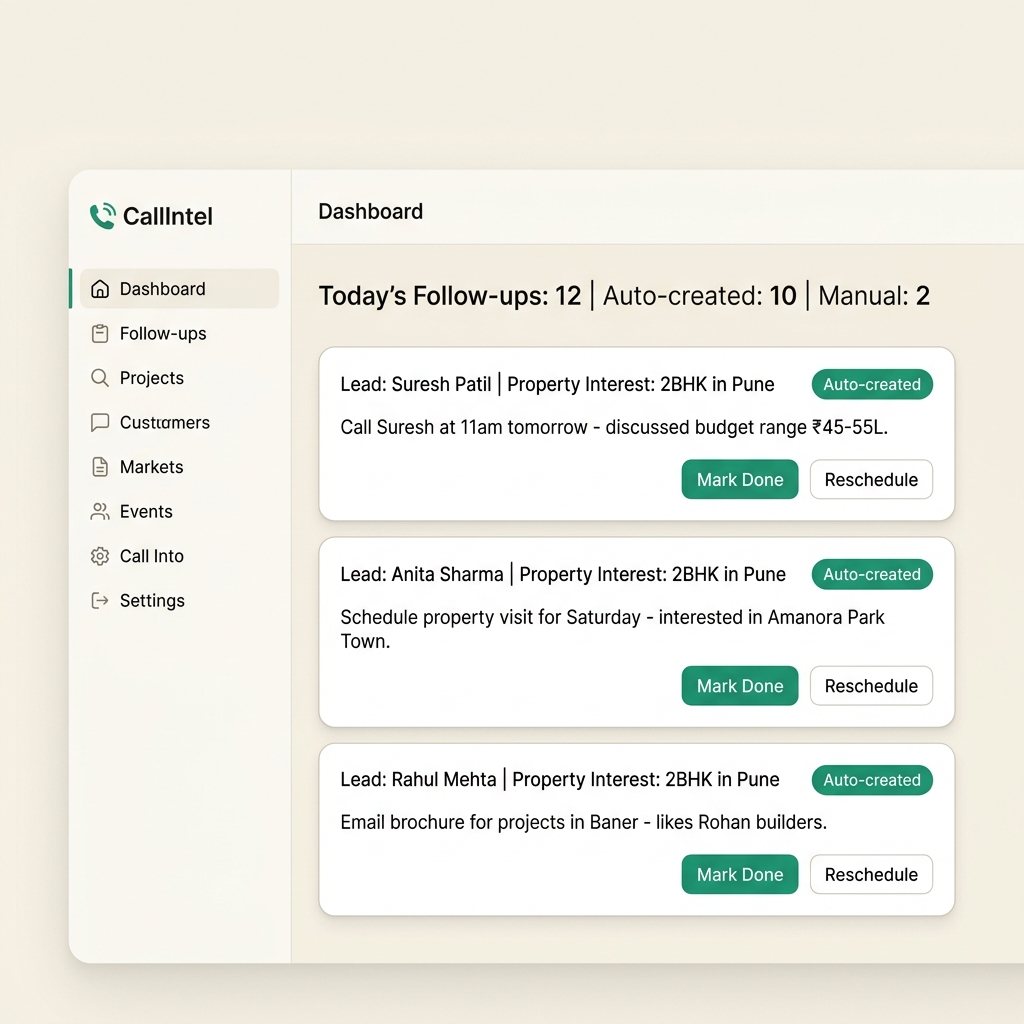 CallIntel auto-generated follow-up tasks